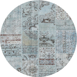 Round Contemporary Silver Gray Patchwork Rug, con2906