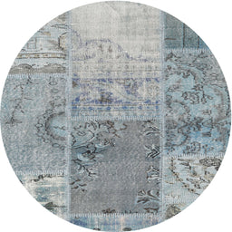 Round Machine Washable Contemporary Grayish Turquoise Green Rug, wshcon2912