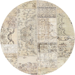 Round Contemporary Light French Beige Brown Patchwork Rug, con2913