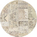 Round Contemporary Light French Beige Brown Patchwork Rug, con2913