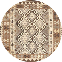 Round Contemporary Brown Southwestern Rug, con2919