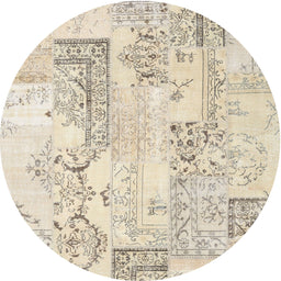 Round Machine Washable Contemporary Light French Beige Brown Rug, wshcon2933