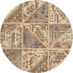 Round Contemporary Dark Gold Brown Patchwork Rug, con2974