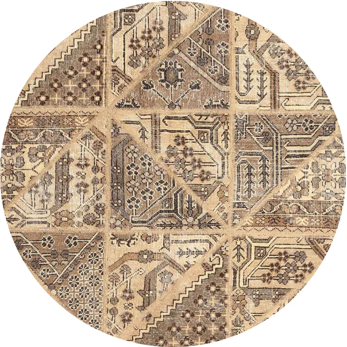 Round Contemporary Dark Gold Brown Patchwork Rug, con2974