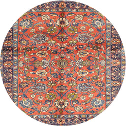 Round Machine Washable Contemporary Brown Red Rug, wshcon2978