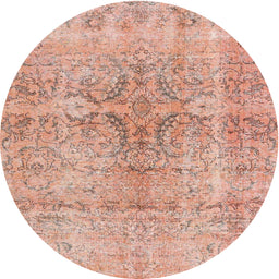 Round Machine Washable Contemporary Sunrise Orange Rug, wshcon2980