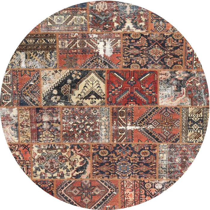 Round Contemporary Dark Sienna Brown Patchwork Rug, con2981