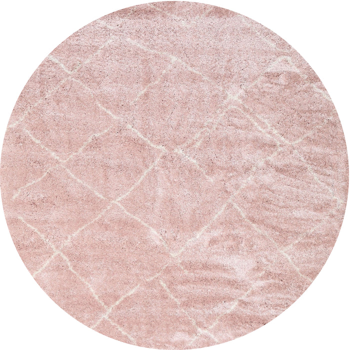 Round Machine Washable Contemporary Pink Daisy Pink Rug, wshcon2997