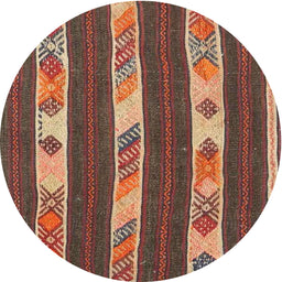 Round Contemporary Brown Red Modern Rug, con3000