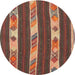 Round Contemporary Brown Red Modern Rug, con3000