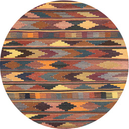 Round Contemporary Brown Red Southwestern Rug, con3001