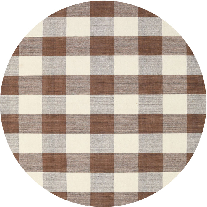 Round Contemporary Dark Gold Brown Checkered Rug, con3014