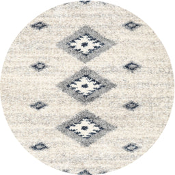 Round Contemporary Antique White Beige Solid Rug, con3021