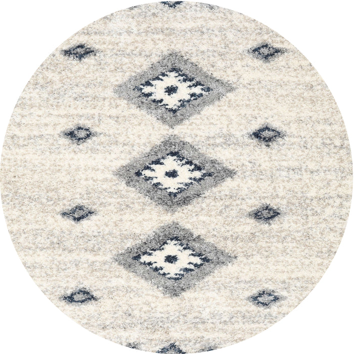 Round Contemporary Antique White Beige Solid Rug, con3021