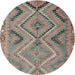 Round Contemporary Dark Almond Brown Abstract Machine Washable Rug, wshcon3023