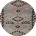 Round Contemporary Brown Abstract Machine Washable Rug, wshcon3024