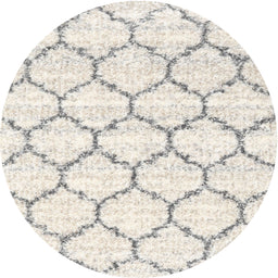 Round Contemporary Antique White Beige Trellis Rug, con3029