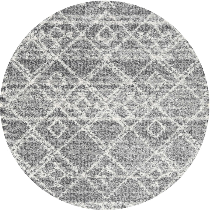 Round Contemporary Gray Trellis Rug, con3033