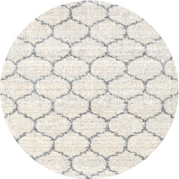 Round Contemporary Pale Silver Gray Trellis Rug, con3039