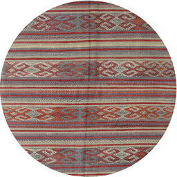 Round Contemporary Fire Brick Red Southwestern Rug, con3043