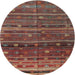 Round Contemporary Dark Almond Brown Abstract Machine Washable Rug, wshcon3049