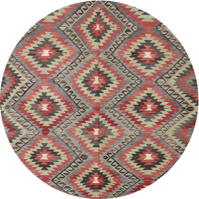 Round Contemporary Brown Red Southwestern Rug, con3051