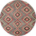 Round Machine Washable Contemporary Brown Red Rug, wshcon3051