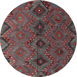 Round Machine Washable Contemporary Brown Red Rug, wshcon3054