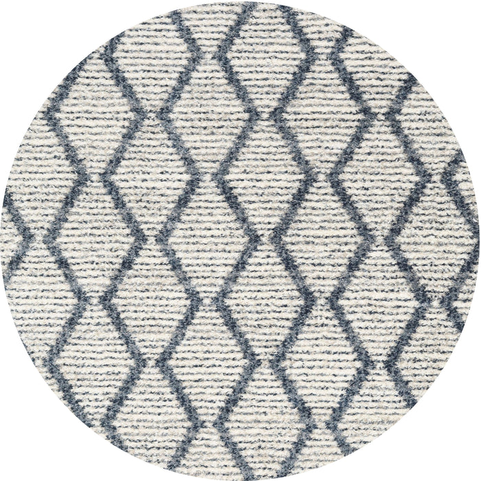 Round Contemporary Silver Gray Trellis Rug, con3055