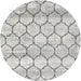 Round Machine Washable Contemporary Dark White Beige Rug, wshcon3059