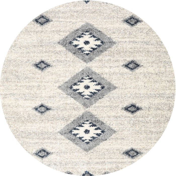 Round Contemporary Antique White Beige Abstract Machine Washable Rug, wshcon3063