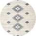 Round Contemporary Antique White Beige Abstract Machine Washable Rug, wshcon3063