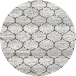 Round Contemporary Dark Gray Trellis Rug, con3065