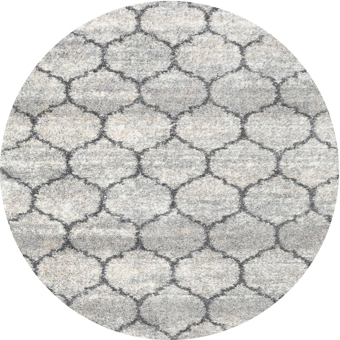 Round Contemporary Dark Gray Trellis Rug, con3065