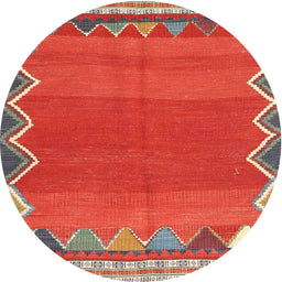Round Machine Washable Contemporary Copper Red Pink Rug, wshcon3078