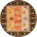 Round Contemporary Metallic Gold Abstract Machine Washable Rug, wshcon3088