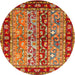 Round Contemporary Red Abstract Machine Washable Rug, wshcon3089