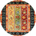 Round Contemporary Saffron Red Abstract Machine Washable Rug, wshcon3090