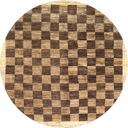 Round Contemporary Saddle Brown Checkered Rug, con323