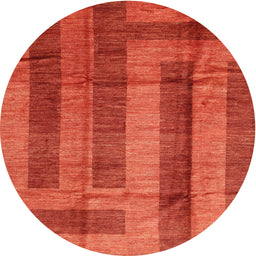 Round Machine Washable Contemporary Orange Red Rug, wshcon341