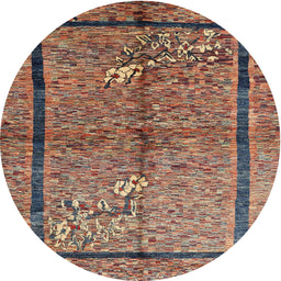 Round Machine Washable Contemporary Brown Red Rug, wshcon349
