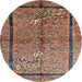 Round Machine Washable Contemporary Brown Red Rug, wshcon349