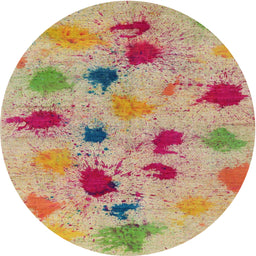 Round Machine Washable Contemporary Rust Pink Rug, wshcon366