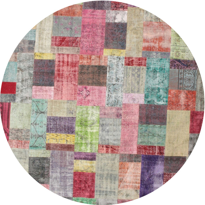 Round Contemporary Sage Green Patchwork Rug, con370