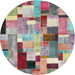 Round Contemporary Chestnut Brown Patchwork Rug, con372