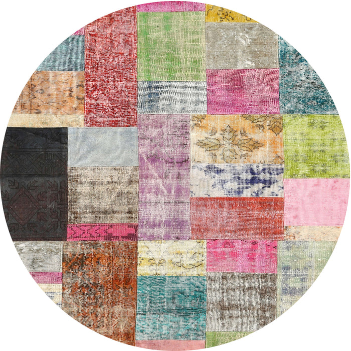 Round Contemporary Rust Pink Patchwork Rug, con373