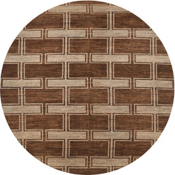 Round Contemporary Orange Brown Modern Rug, con381