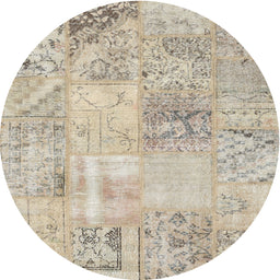 Round Contemporary Wheat Beige Patchwork Rug, con397