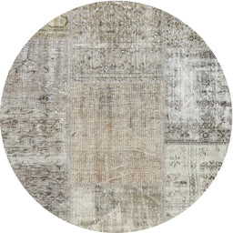 Round Contemporary Khaki Green Patchwork Rug, con405