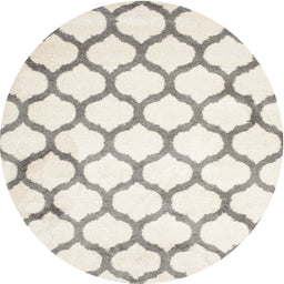 Round Contemporary Champagne Beige Trellis Rug, con419
